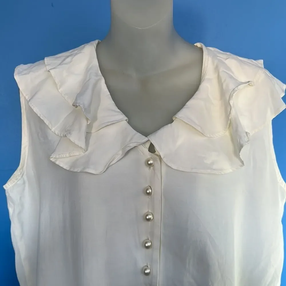 Younique Women's White Sleeveless Button Down Blouse Pearl Buttons Size Large